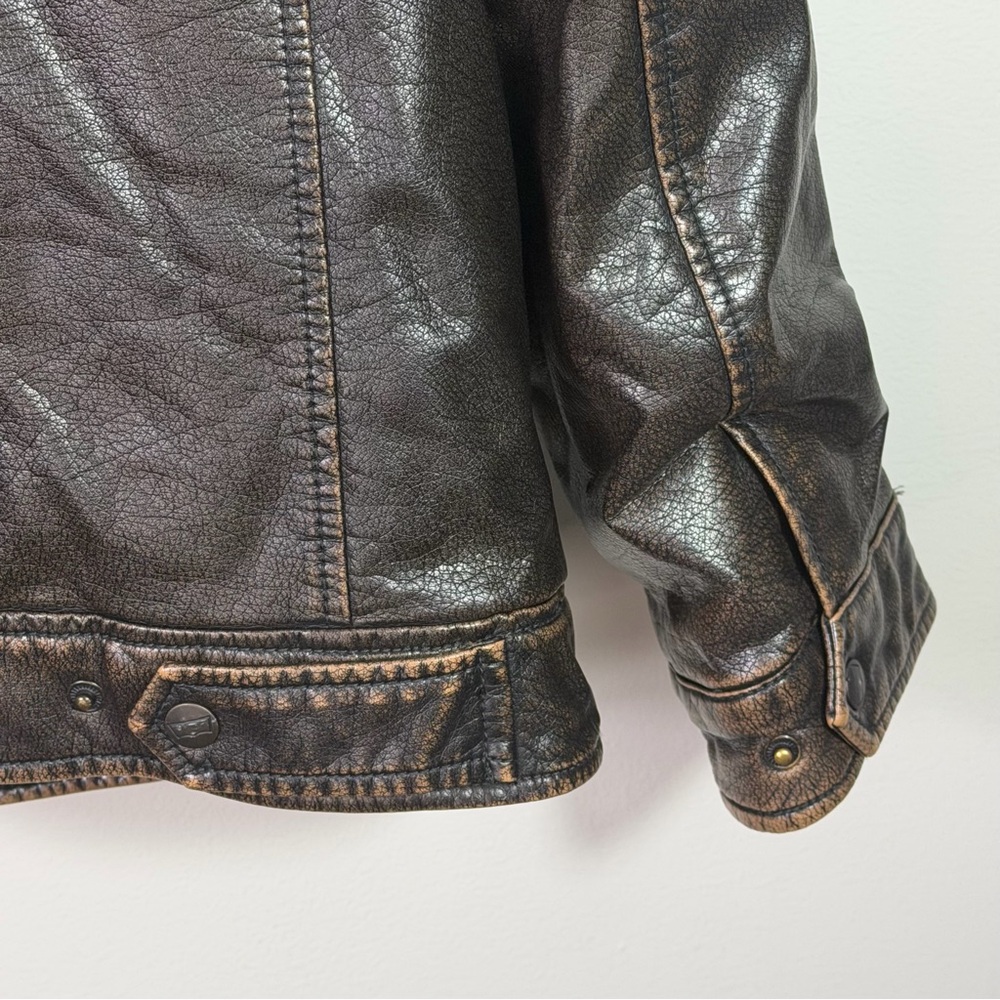 Levi's Men's Sherpa Lined Faux Leather Distressed Brown Aviator Bomber jacket - Picture 6 of 10